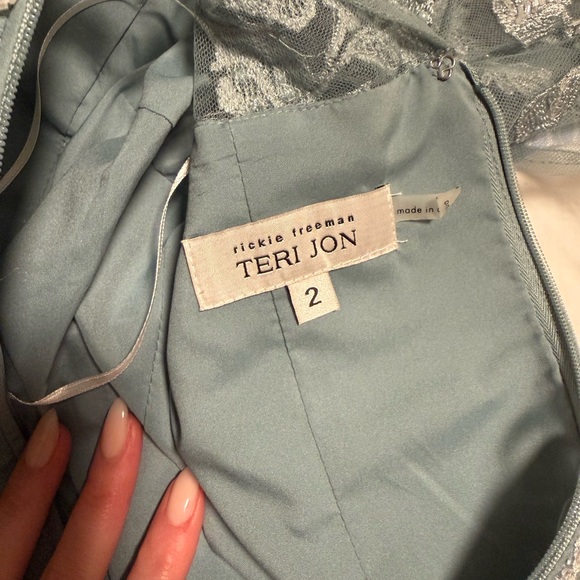 Rickie Freeman for Teri Jon Dusty Blue Formal Dress - Picture 3 of 10